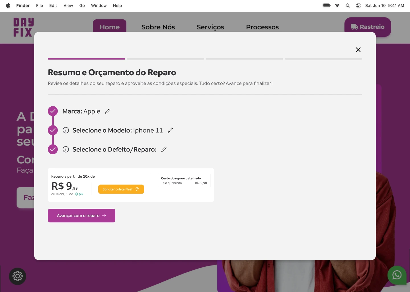 Tela de orçamento